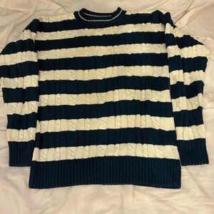 M Vintage 80s 90s ClayBrooke striped cable knit fisherman sweater cotton unisex